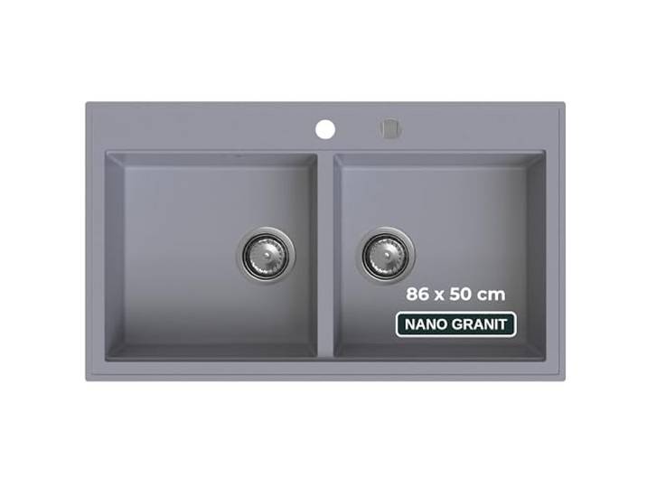 SINK QUALITY Doppel Spülbecken grau 86x50 cm, Doppelspüle mit Siphon und Imprägniermittel, Granitspüle 2 Becken - Küchenspüle ab 85er Unterschrank