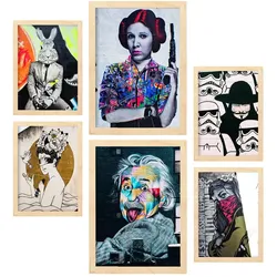 POSTER Set Mit 6 Straßenkunst A3 & A4 Rahmen Aus Hellem Holz
