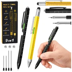 9-in-1 Multifunktionsstifte, Wasserwaage, Taschenlampe, Schraubendreher, gelb/schwarz, 2 Stück