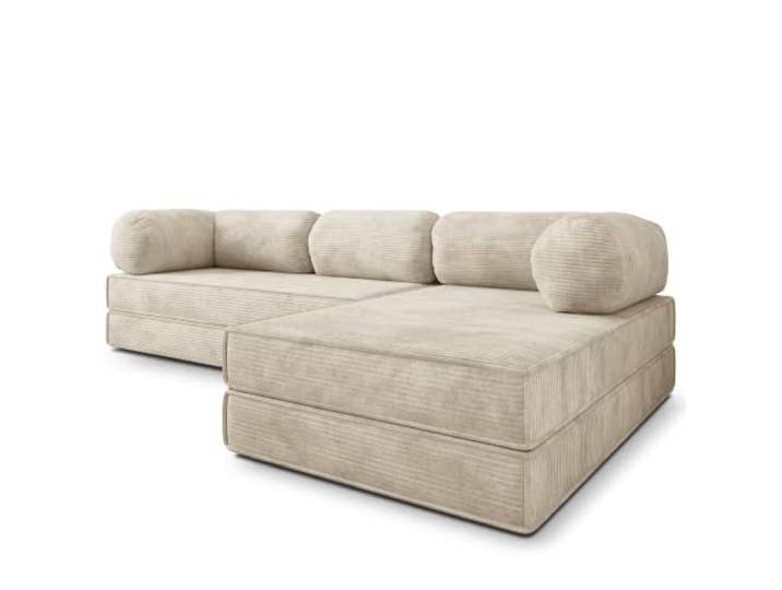 Masseno Schaumstoff-Ecksofas ETERA mit Schlaffunktion, Modulares Schlafsofa aus Schaumstoff, Klappbares Bodensofa, Boneless, Ohne Montage - Creme, POSO 100