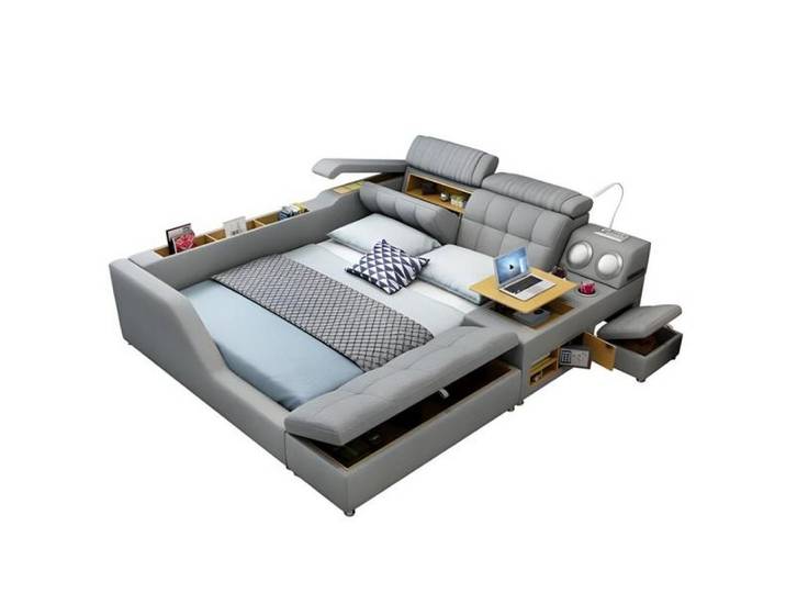 Xlmoebel Multimediabett Multifunktions-Schlafsofa in Grau mit praktischer All-in-One-Lösung (Bett), Hergestellt in Europa