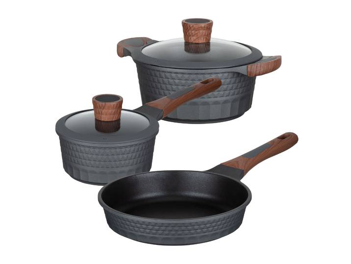 Topf-Set RESTO KITCHENWARE CAPELLA - Einzigartiges Design mit 3D-Effekt, antihaftbeschichtet , grau (schwarz), Töpfe, Topf-Set, für alle Herdarten geeignet, auch Induktion