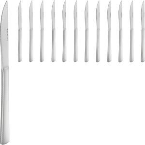 WAS Steakmesser Hamburg, 12 Stück, 9,5 cm Edelstahlklinge mit Wellenschliff, Edelstahlgriff
