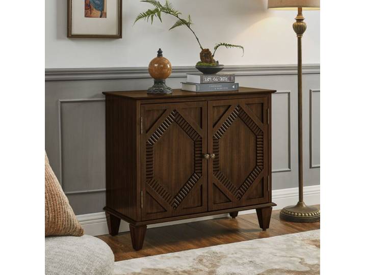 Buffet bas rétro EVRYAE 76 5 x 40 01 x 85 29 cm 2 compartiments étagère réglable salon bois Walnut