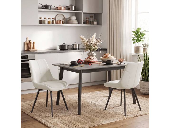HOMCOM Chaises Cuisine Velours Blanc Crème Ensemble de 2