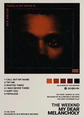 Inspired Finds The Weeknd Hip Hop Canvas Poster Modern Album Wall Art Music Room Decor 15.75x23.62in Unframed my Dear Melancholy