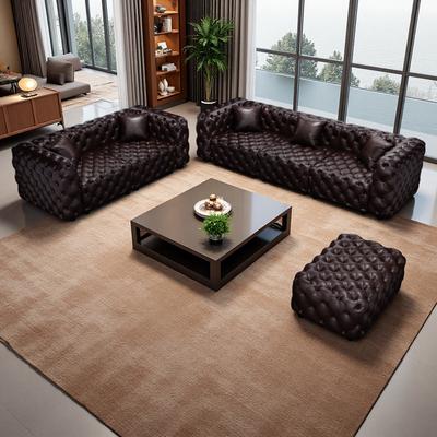 ZWYO HOSIMU 3-Piece Faux Leather Modular Sectional Sofa Set with Handmade Button Tufting, Ottoman and 5 Pillows