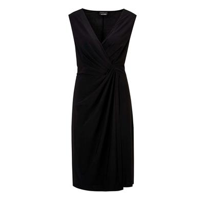 Abendkleid GOLDNER "Kurzgröße Cocktailkleid mit Raffungen", Damen, Gr. 22, K-Gr, schwarz, Obermaterial: 95% Polyester PES. 5% Elasthan EL., festlich, V-Ausschnitt, Ohne Arm, Kleider Abendkleid, Falten