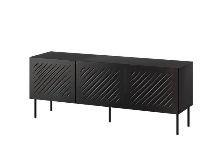 Buffet bas noir 3 portes avec relief 150cm