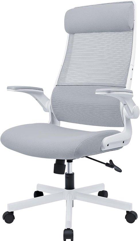 Ergonomischer Bürostuhl mit verstellbarer Kopfstütze, atmungsaktiver Netzstruktur, klappbaren Armlehnen, Lendenwirbelstütze, Neigungsfunktion, EN 1335-, hoher Komfort