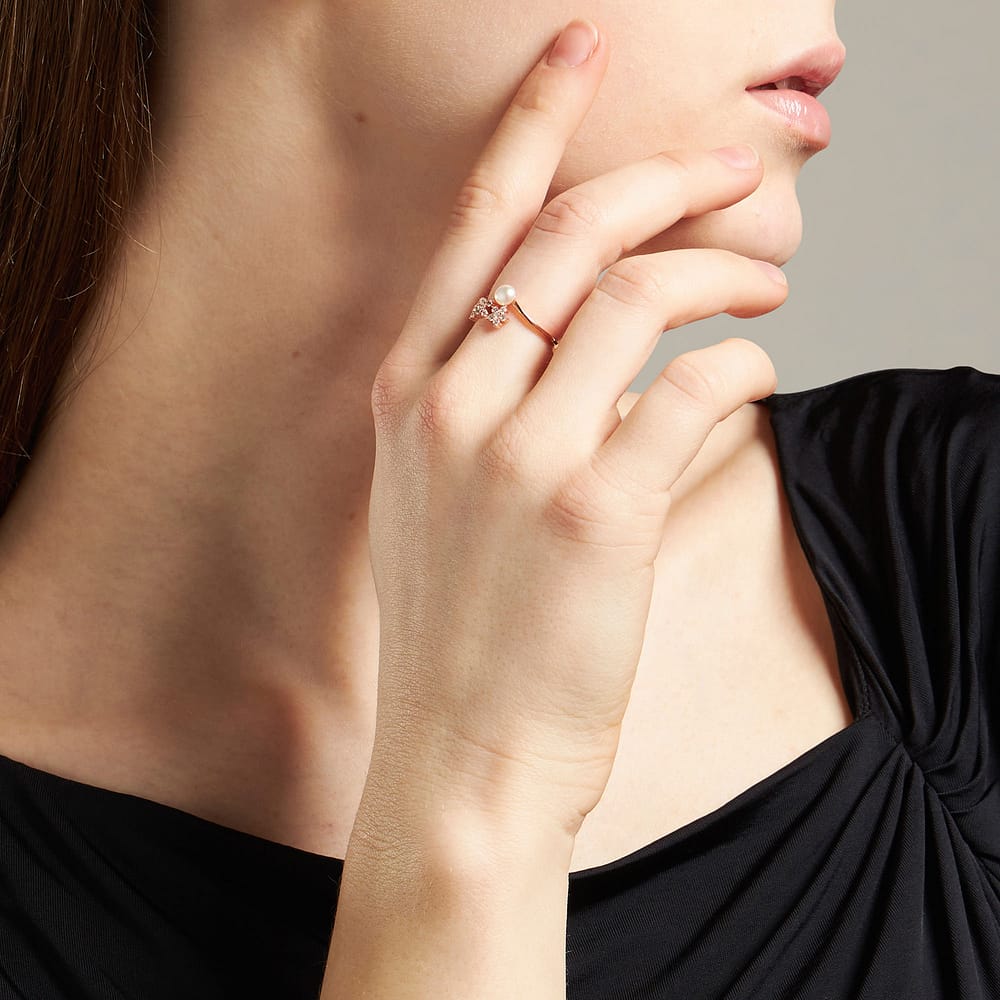 Bague Perle De Nuit En Argent 925/1000 Rose Et Perle De Culture Blanche Femme