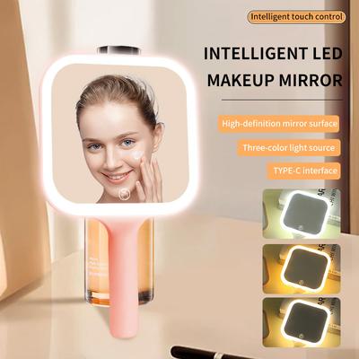 Fusion Finds Portable LED Makeup Mirror With Color Lights Touch Control Handheld Vanity Mirror pink