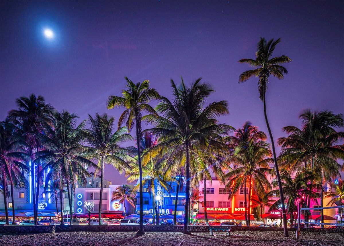 Fototapete PAPERMOON "South Beach Miami", bunt, B:2,5m L:1,86m, Vlies, Tapeten, Fototapete