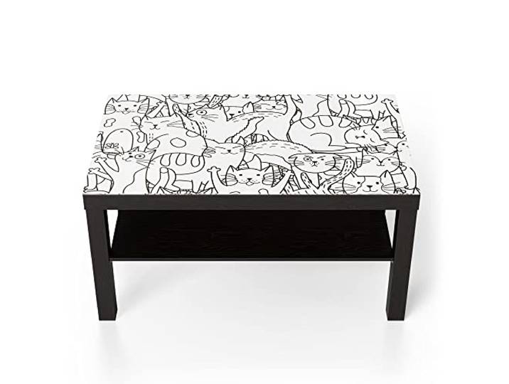 DEQORI Glastisch schwarz groß 90x50 cm Motiv Comic-Katzen ausgefallener Beistelltisch aus Glas Hochglanz Couchtisch fürs Wohnzimmer moderner Couch Tisch mit Design