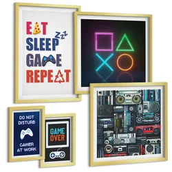 BILDER SET 5er Set - 50x50 cm & 20x30 cm & 40x60 cm Goldrahmen - Spieleruntertitel