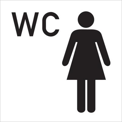 WC-Schild, WC + Piktogramm Damen - 150x150 mm Folie selbstklebend