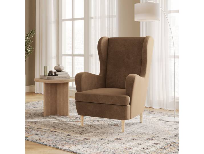 Masseno Ohrensessel VOGERA, Modern Loungesessel ergonomisch, Samtsessel, Beige
