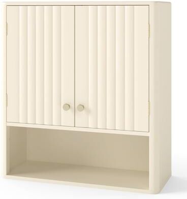 Costway Fluted Bathroom Wall Cabinet with Open Shelf-Beige