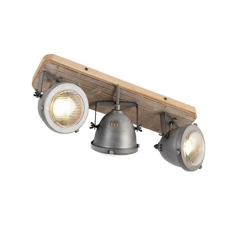 Qazqa Smart spot staal met hout kantelbaar inclusief 3 WiFi GU10 LED accentverlichting