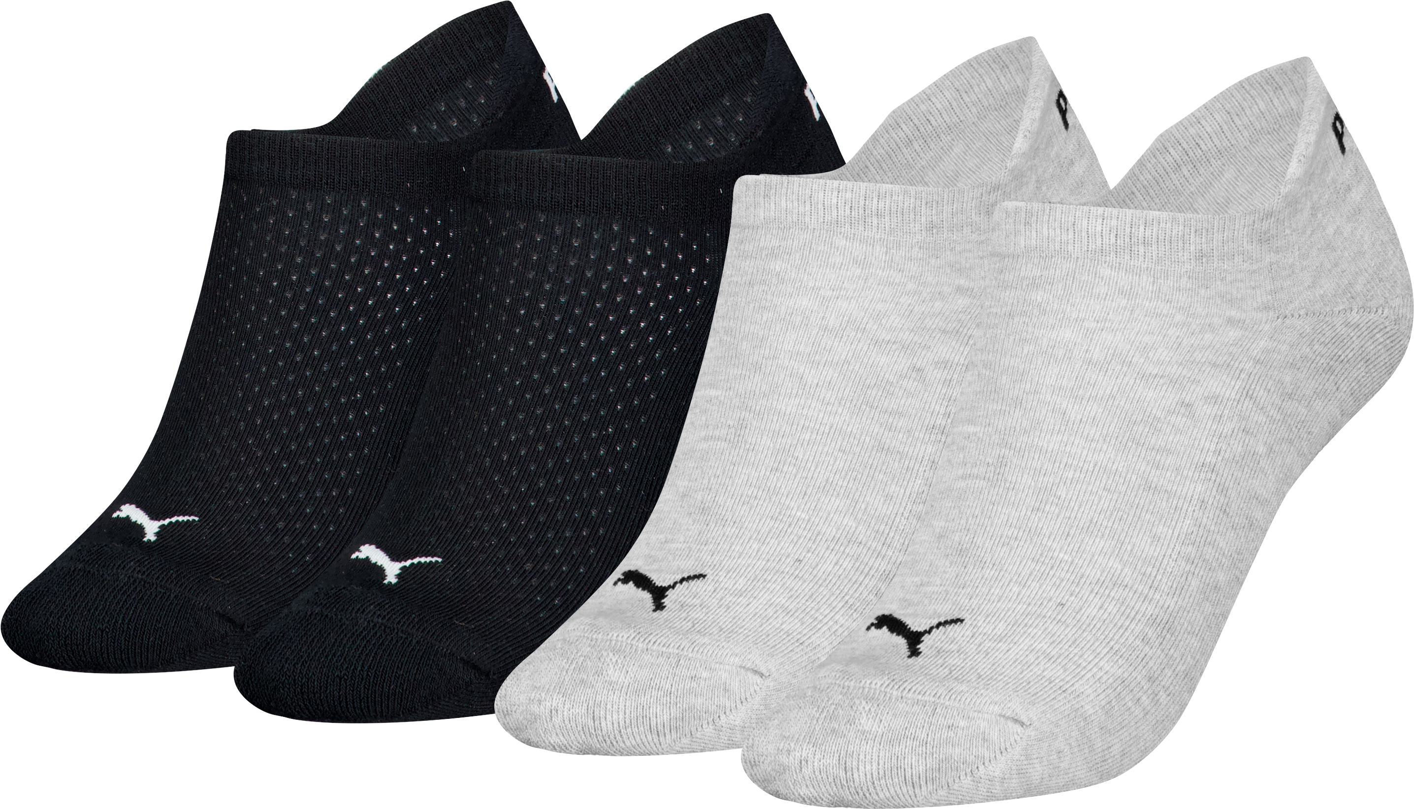 Sneakersocken PUMA "PUMA WOMEN CUSHIONED SNEAKER 4P", Damen, Gr. 39-42, schwarz (grau melange, schwarz), Materialmix, meliert, unifarben, normal, Socken Sneakersocken, mit speziellen Ventilationszonen