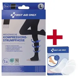 First Aid Only Kompressions-Strumpfhose Zehen offen Größe L inkl. Hydrogel Blasenpflaster 6 Stü