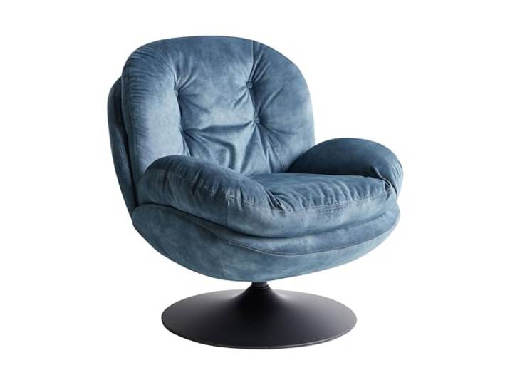 Beliani Sessel Samt dunkelblau gesteppt mit Drehfunktion Metallgestell schwarz Retro Nolvik