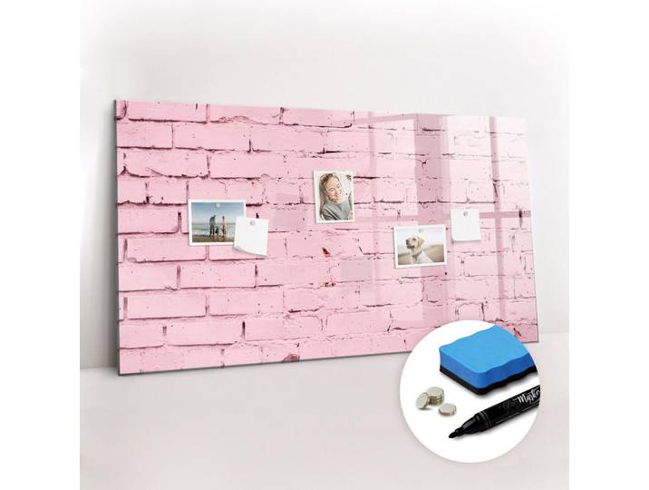 Tulup Magnettafel 120x60 Ziegelmauer, Pink, Glas, 120x60x0.4 cm, Bilder & Rahmen, Pinnwände & Magnettafeln