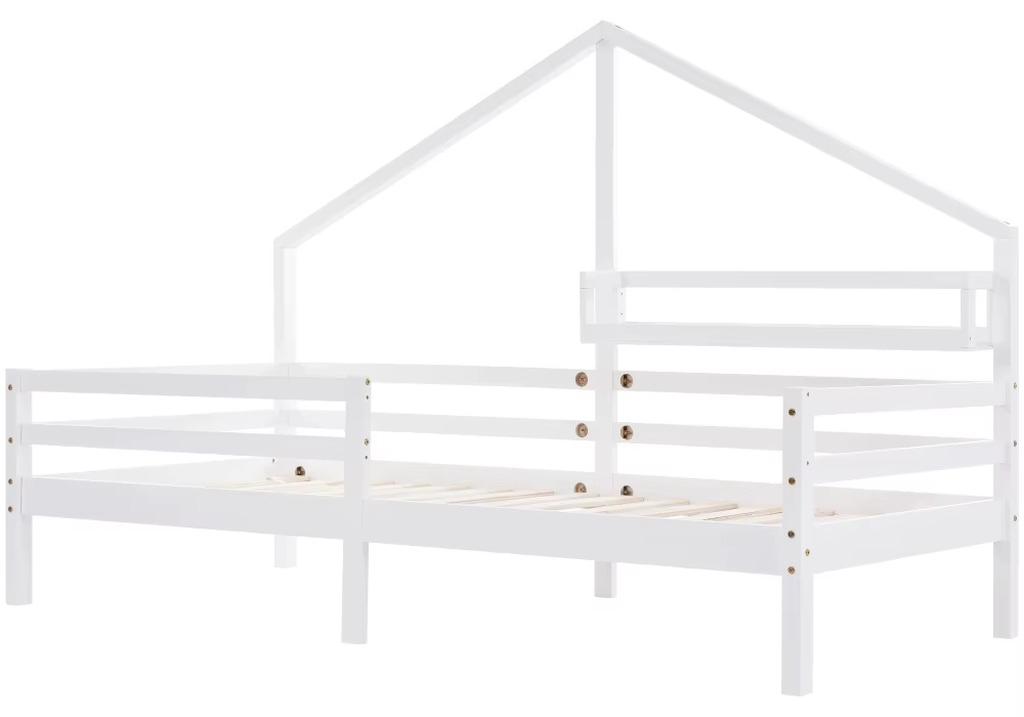Kinderbett - Einzelbett 90x200 cm - Kiefer - Rausfallschutz - Lattenrost - Weiß
