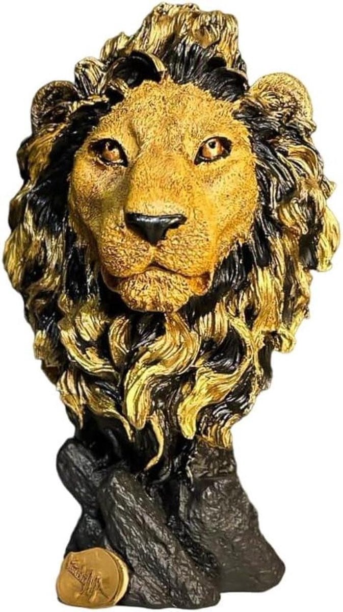 Gouden Leeuw Beeld - Handgemaakte Dieren Sculptuur voor Woonkamer Decoratie - Hoogte: 32 cm