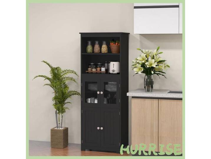 Cocosity Armoire De Cuisine Buffet Cuisine Vaisselier Meuble De Rangement Multi-Rangements Dim. 60I X 30P X 162H Cm Noir