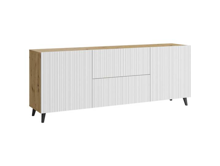 P & B Lowboard Phuket, Eiche Artisan, Weiß, Kunststoff, 2 Fächer, 2 Schublade(n) Schubladen, 180x69.4x39 cm, Fsc, Wohnzimmer, Wohnwände, Lowboards