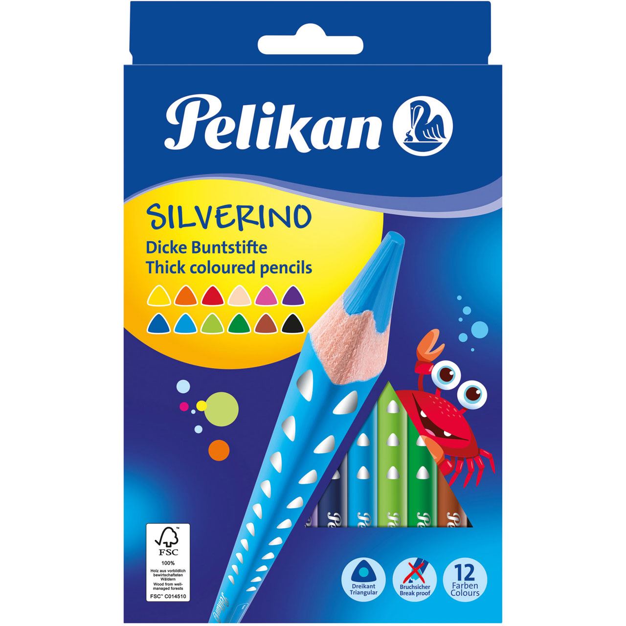Pelikan Dreikant-Buntstifte Silverino dick, 12er Kartonetui