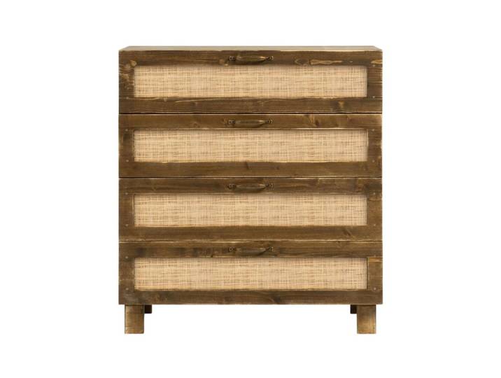 Commode sapin massif fibres naturelles marron 4 tiroirs