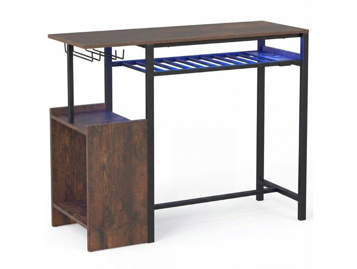 Table de Bar avec Rangement Mange Debout Industriel avec Station de Charge LED Réglable Porte-gobelet pour Cuisine Salon