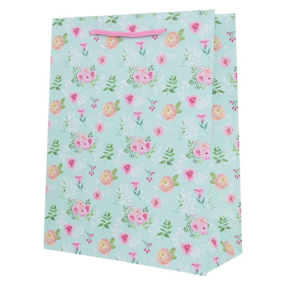 Idena Geschenktasche Blumen Kupferpapier 128g/m² blau 18x23x8cm (53789555)