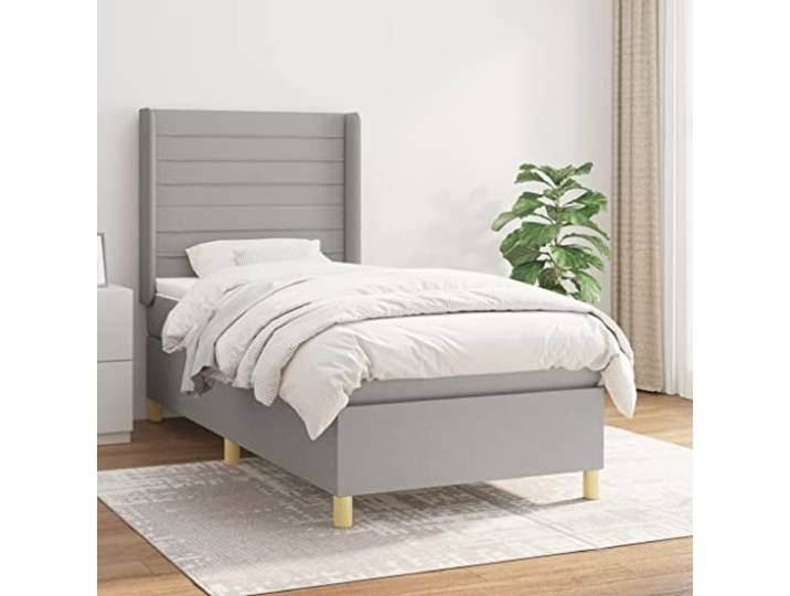 Strapazierfähiger Stoff Höhenverstellbares Kopfteil Boxspringbett Grau 90 x Boxspringbett mit Matratze Hellgrau 90x200 cm Stoff Bett mit Kopfteil Taschenfederkern Topper Komfort-Set Schlafzimmer