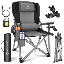 KESSER® Campingstuhl faltbar bis 160 kg   Angelstuhl Faltstuhl Klappstuhl Gepolstert mit Armlehnen   Campinglicht und Getränkehalter + Tasche mit hoher Rückenlehne   Strandstuhl mit Angelhalterung