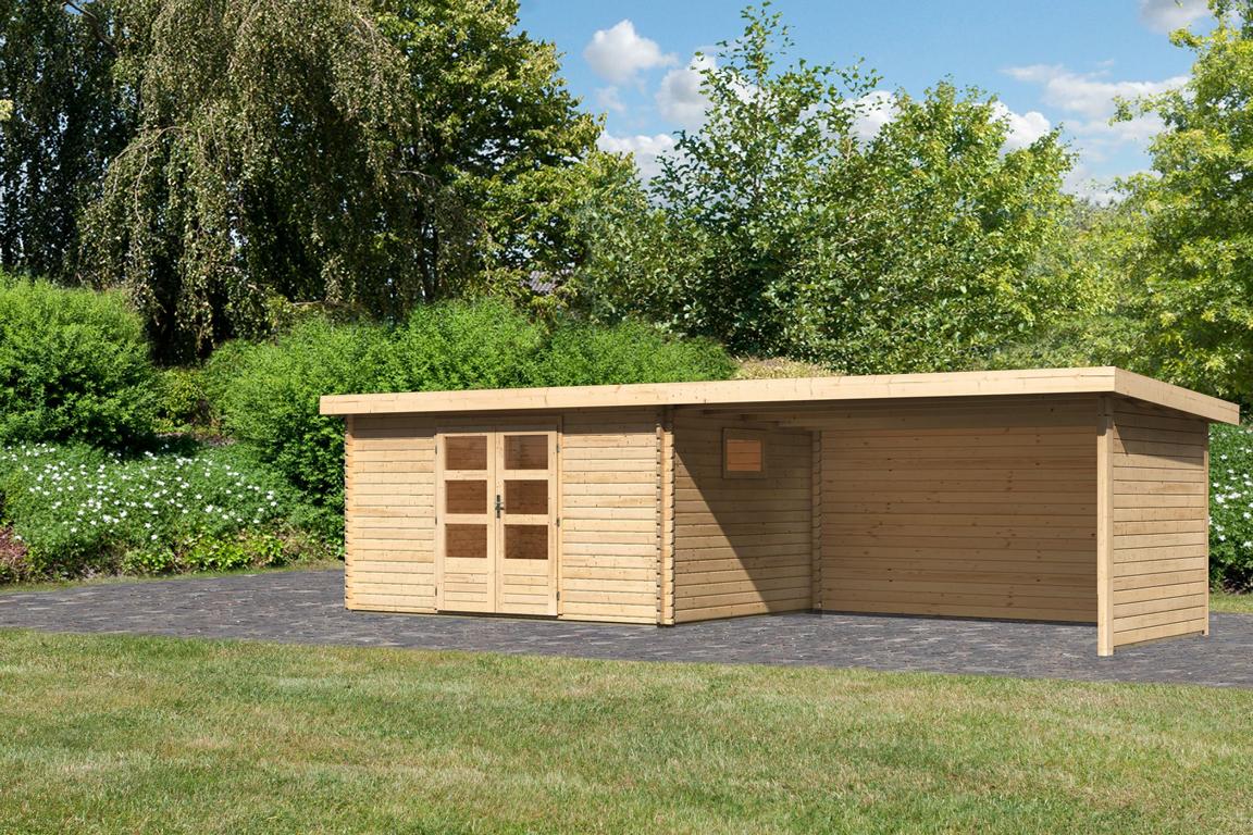 KARIBUHOLZT BH Trittau 5 natur 372x282x217 mit AD 4,4m+Rück+Seitenwand 16905151