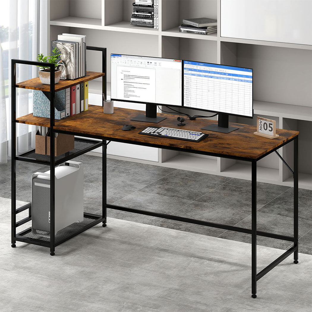 George Oliver Steel Computer Desk Brown 110.5cm H X 160cm W X 60cm D