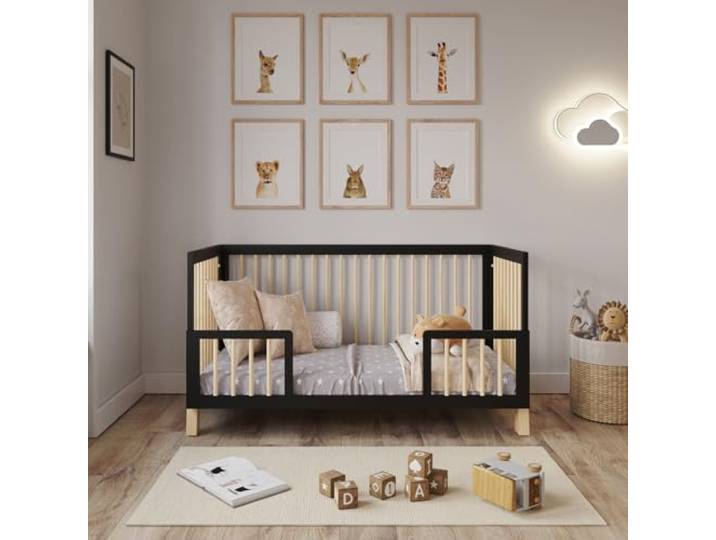 Love For Sleep Babybett Beistellbett 140x70cm mit Sicherheitsbarriere Umwandelbar Anthrazit-Kiefer Alex Kinderbett Baby Bett Holz - Kinderbett Babybett, Mitwachsend Gitterbett Baby Bed