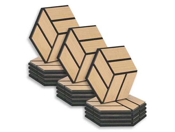 Homestyle4u 15x Hexagon Akustikpaneele 30x26x2 cm Eiche Natur Schallschutz