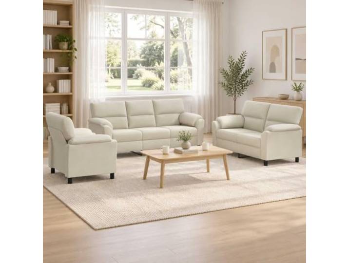 Sofa-Set 3 Teile Creme Samt Metallrahmen Samtbezug,Metallgestell,Kissenrücken,konische Beine,trockenes Tuch