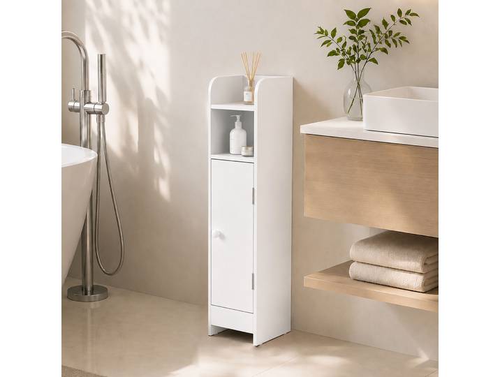 HOMCOM Meuble Salle de Bain Étroit Blanc Gain de Place