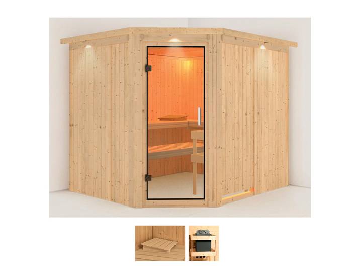 Sauna KARIBU Marit , beige (naturbelassen), ohne Ofen, (ohne Ofen), Saunen, Sauna, ohne Ofen