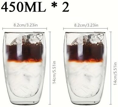Retailers Go Heat Resistant Double Wall Glass Cup Transparent Coffee Mug & Handmade Tea Drink Cups 2 Pcs 450ml 301 450ml