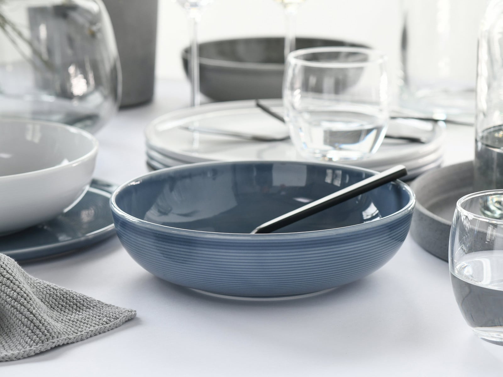 CreaTable Session Urban 12-delige porseleinen serviesset voor 6 personen, wit/blauw/grijs