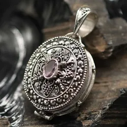 Drachensilber Amethyst Medaillon aus 925 Silber Schmuck Kunst Handwerk - Silber;Lila