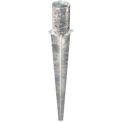 Einschlag-Bodenhülse ALBERTS, silber (silberfarben), B:14,1cm, Stahl, Bodenanker, für Rundholzpfosten, Ø141 mm, Gesamtlänge 750 mm