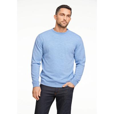 Strickpullover LINDBERGH "Strickpullover Comfort Fit", Herren, Gr. M, blau (lt blau mel), Obermaterial: 100% Schurwolle, unifarben, Rundhals, Pullover Strickpullover