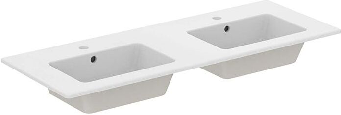 Ideal Standard Möbel-Doppelwaschtisch E053401 je 1 Hahnloch, mit Überlauf, 121,5 x 45,5 x 15,5 cm, weiß